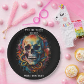 Schedel met meerkleurige verfspatten papieren bordje (Feest)