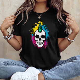 Schedel met Mohawk in stads graffiti-stijl T-shirt
