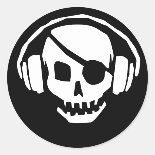 Schedel met ooglapje en hoofdtelefoon Sticker (Voorkant)