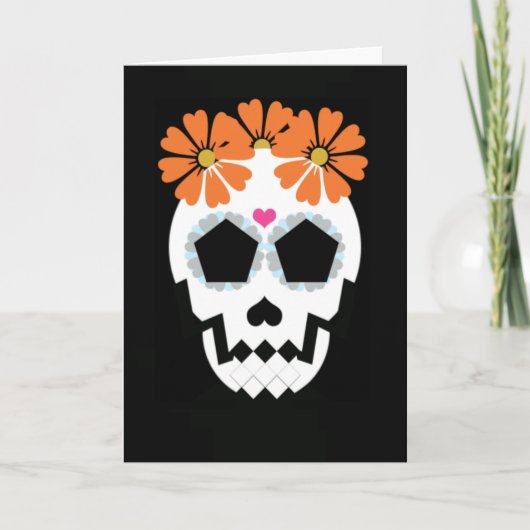 schedel met Oranje bloemen Kaart (Voorkant)