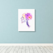 Schedel met Paarse bloem Canvas Afdruk (Insitu (Houten vloer))