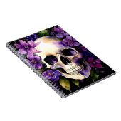 Schedel met paarse bloemen Gothic Waterverf kunst Notitieboek (Rechterzijde)