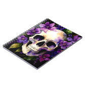 Schedel met paarse bloemen Gothic Waterverf kunst Notitieboek (Linkerzijde)