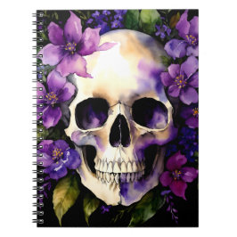 Schedel met paarse bloemen Gothic Waterverf kunst Notitieboek