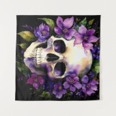 Schedel met paarse bloemen Gothic Waterverf kunst Wandkleed (Voorkant (horizontaal))