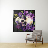 Schedel met paarse bloemen Gothic Waterverf kunst Wandkleed (In Situ (horizontaal))