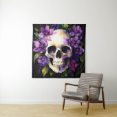 Schedel met paarse bloemen Gothic Waterverf kunst Wandkleed (In situ)