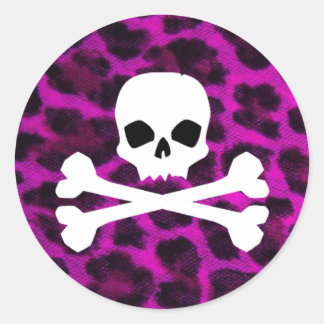 Schedel met Paarse luipaardprint Ronde Sticker