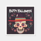 Schedel met pet en bloemenHalloween feest Servet (Voorkant)