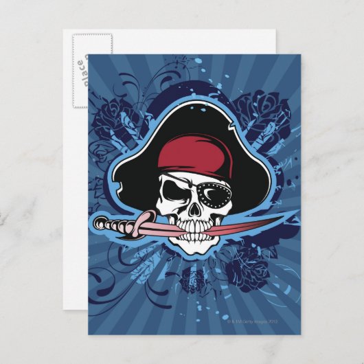 Schedel met piratenzwaard, ooglapje en pet briefkaart (Voorkant / Achterkant)