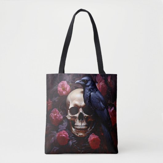 Schedel met raaf en Rozen Tote Bag (Voorkant)