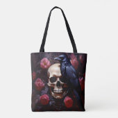 Schedel met raaf en Rozen Tote Bag (Achterkant)