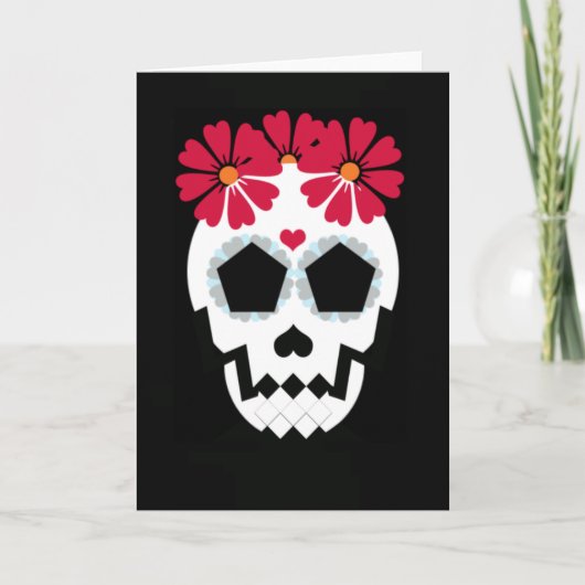 Schedel met rode bloemen kaart (Voorkant)