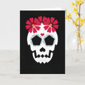 Schedel met rode bloemen kaart (Gele Bloem)