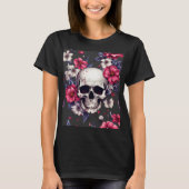 Schedel met rode bloemen t-shirt (Voorkant)
