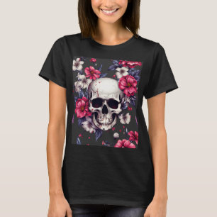 Schedel met rode bloemen t-shirt