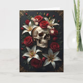 Schedel met rode en witte bloemen Verjaardag Kaart (Voorkant)