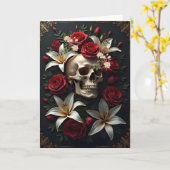 Schedel met rode en witte bloemen Verjaardag Kaart (Gele Bloem)