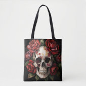 Schedel met rode rozen tote bag (Voorkant)