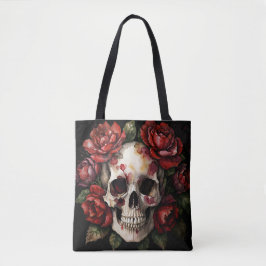 Schedel met rode rozen tote bag