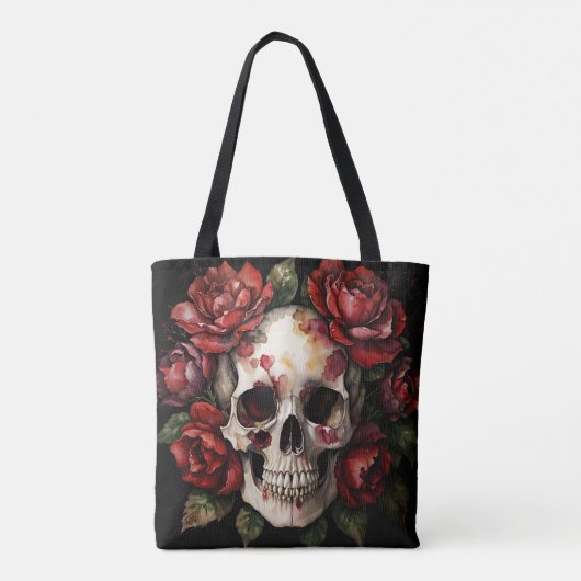 Schedel met rode rozen tote bag (Achterkant)