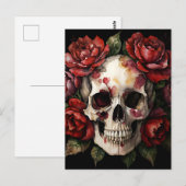 Schedel met rode rozen Waterverf Briefkaart (Voorkant / Achterkant)