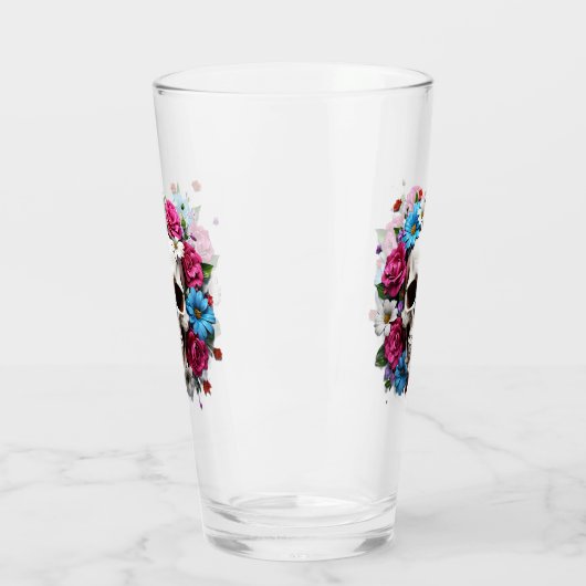 Schedel met rode witte en blauwe bloemen glas (Links)