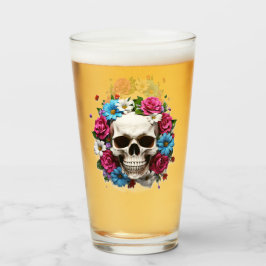 Schedel met rode witte en blauwe bloemen glas