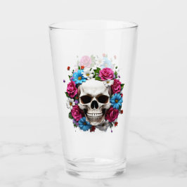 Schedel met rode witte en blauwe bloemen glas