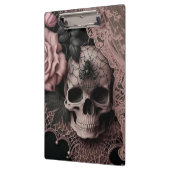 Schedel met Roze Kant en Zachte Roze Bloem Klembord (Links)