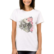 Schedel met roze rozen dames T-shirt
