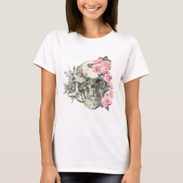 Schedel met roze rozen dames T-shirt