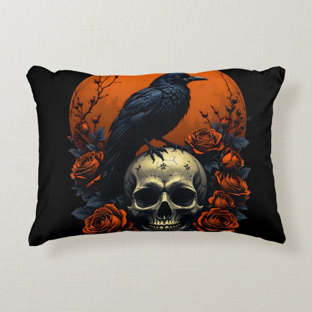 Schedel met Rozen & Crow Gothic Sweatshirt Accent Kussen (Voorkant)