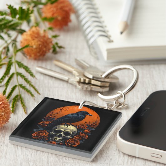 Schedel met Rozen & Crow Gothic Sweatshirt Sleutelhanger (Voorkant Rechts)