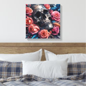 Schedel met Rozen en Bluebird Canvas Afdruk (Insitu (Slaapkamer))