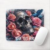 Schedel met Rozen en Bluebird Muismat (Met muis)