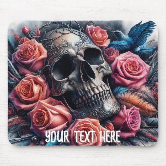 Schedel met Rozen en Bluebird Muismat (Voorkant)