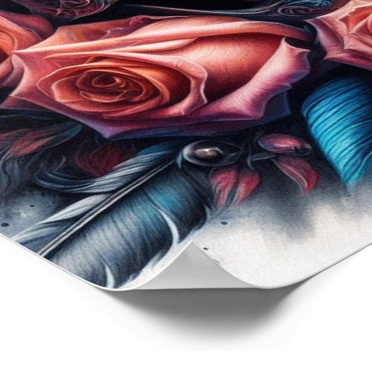 Schedel met Rozen en Bluebird Poster (Hoek)