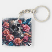 Schedel met Rozen en Bluebird Sleutelhanger (Achterkant)