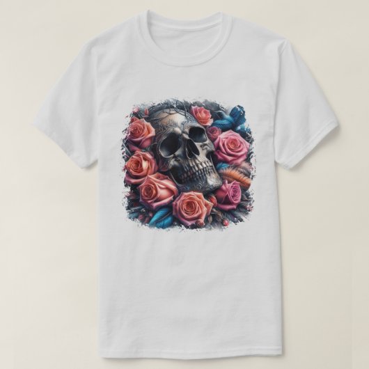 Schedel met Rozen en Bluebird T-shirt (Design voorkant)