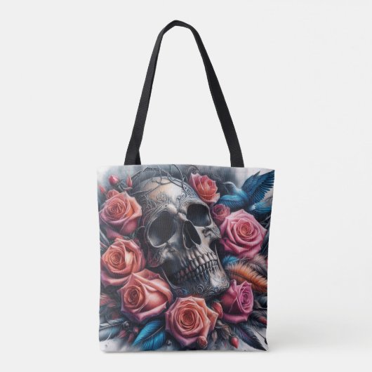 Schedel met Rozen en Bluebird Tote Bag (Achterkant)