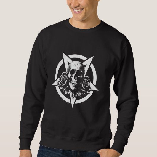 Schedel met Rozen en Star Emo Gothic Punk Trui (Voorkant)