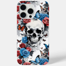 Schedel met Rozen en Vlinders Drippy Paint iPhone 15 Pro Max Hoesje
