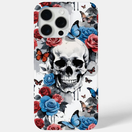 Schedel met Rozen en Vlinders Drippy Paint Case-Mate iPhone Case (Achterkant)
