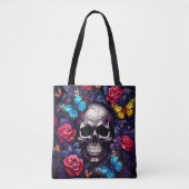 Schedel met Rozen en vlinders Gothic Tote Bag (Voorkant)