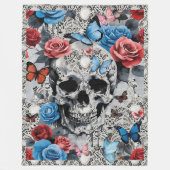 Schedel met Rozen en Vlinders Kant Achtergrond Fleece Deken (Voorkant)