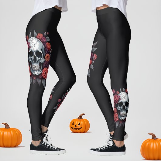 Schedel met Rozen Gotische Halloween Leggings