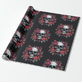 Schedel met Rozen Gotische Halloween Wrapping Papi Cadeaupapier (Uitgerold)