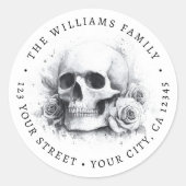 Schedel met rozen Halloween retouradres Ronde Sticker (Voorkant)
