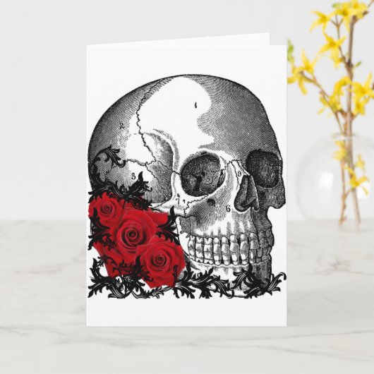 SCHEDEL MET ROZEN  PRINT KAART (Gele Bloem)